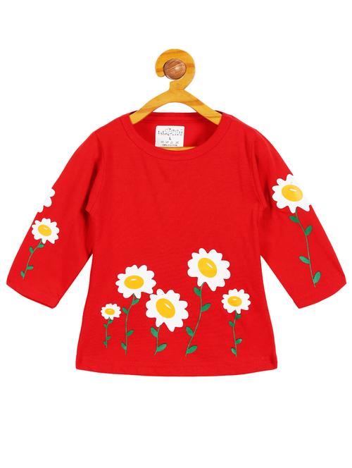 girls red floral print regular tee - 20570456 - Very Small Image - 1