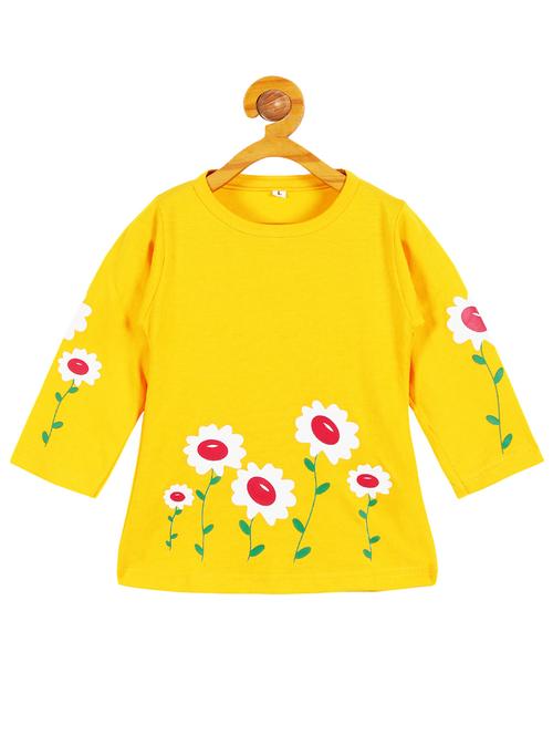 girls yellow floral print regular tee - 20570458 - Very Small Image - 1
