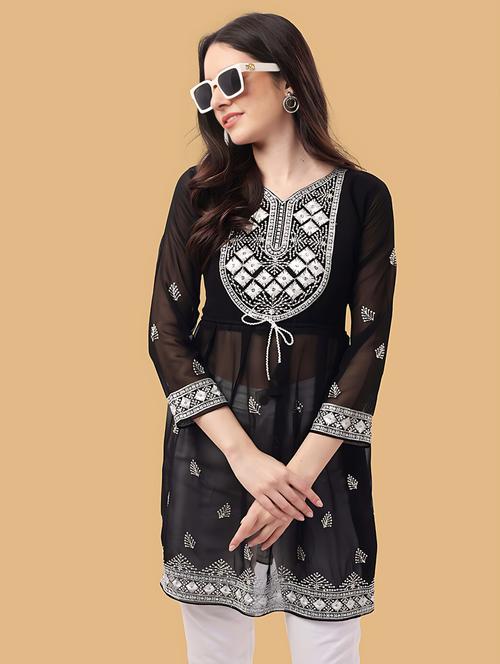 black embroidered a-line kurti - 20570915 - Very Small Image - 1