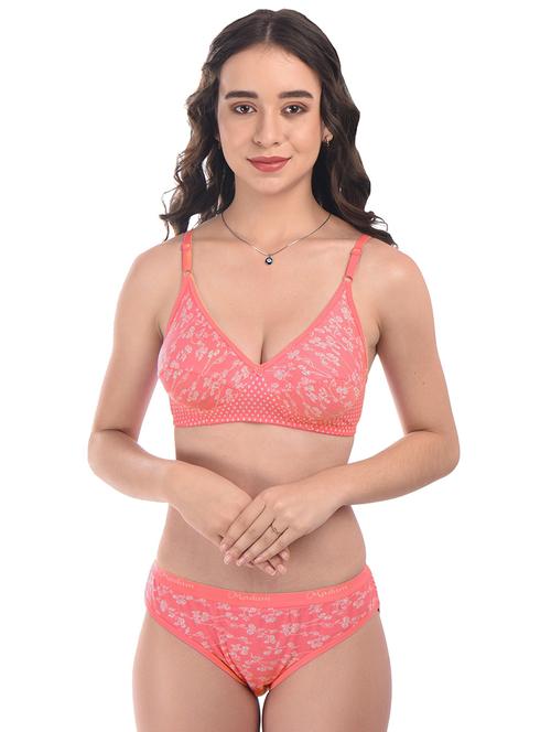 coral cotton blend bras and panty set - 20571384 - Very Small Image - 1