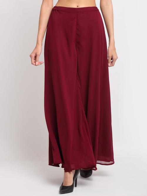 women solid maroon flared palazzo - 20571414 - Very Small Image - 1