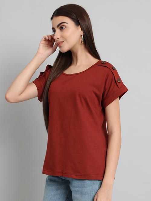 women solid button detailed top - 20571426 - Very Small Image - 1