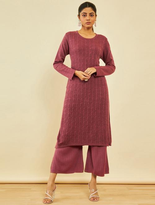 women mauve round neck kurta palazzo set - 20572056 - Very Small Image - 1