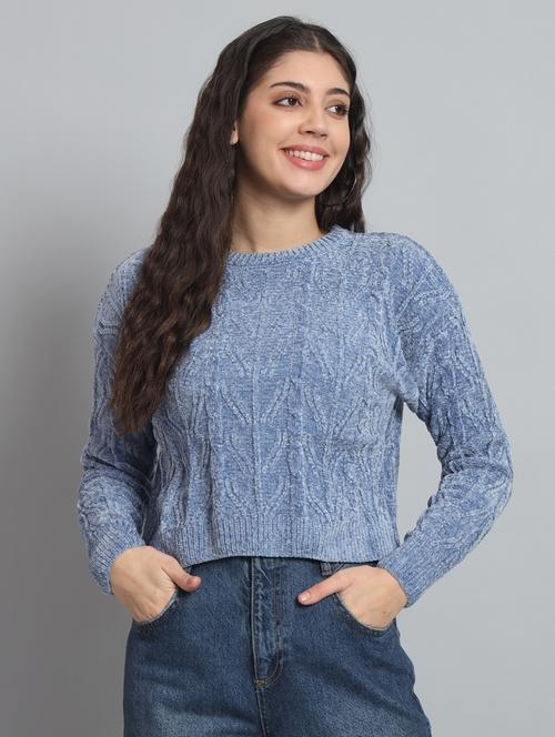 blue self design wool pullover - 20572984 - Very Small Image - 1