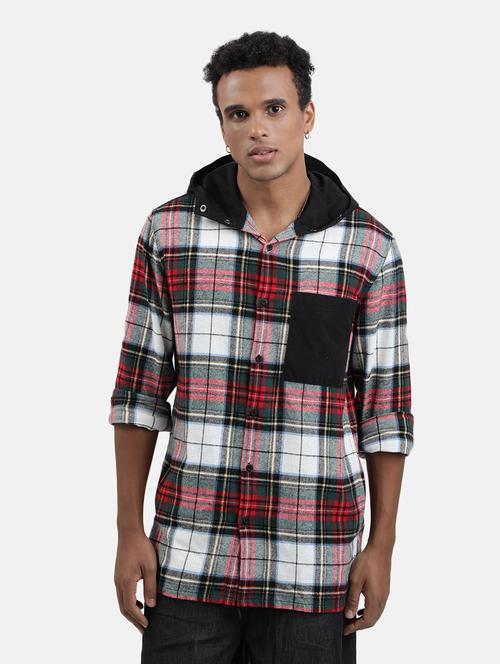 men checked detailed hooded casual shirt - 20575741 - Very Small Image - 1