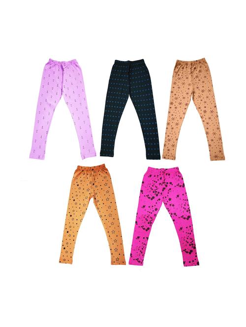 girls set of 5 printed multi coloured leggings - 20577435 - Very Small Image - 1