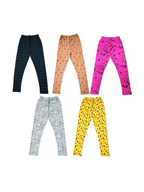 girls set of 5 printed multi coloured leggings - 20577440 - Very Small Image - 1