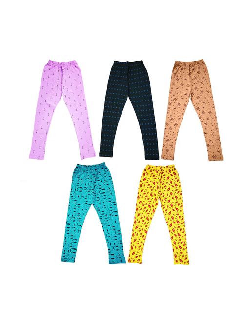 girls set of 5 printed multi coloured leggings - 20577446 - Very Small Image - 1