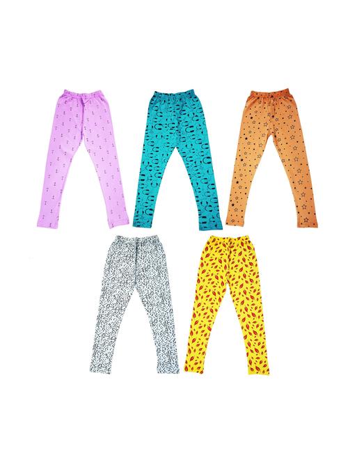 girls set of 5 printed multi coloured leggings - 20577453 - Very Small Image - 1