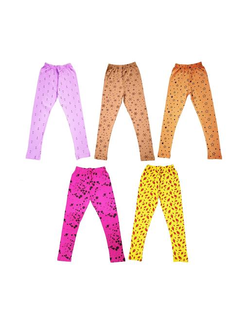 girls set of 5 printed multi coloured leggings - 20577459 - Very Small Image - 1