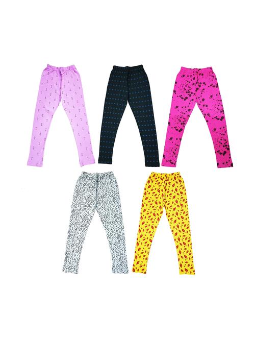 girls set of 5 printed multi coloured leggings - 20577467 - Very Small Image - 1