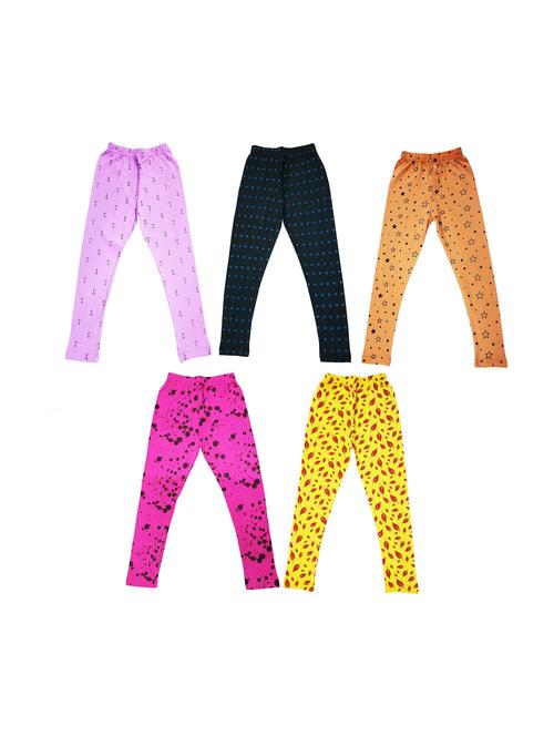 girls set of 5 printed multi coloured leggings - 20577470 - Very Small Image - 1