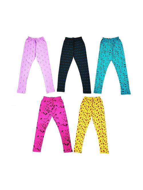 girls set of 5 printed multi coloured leggings - 20577473 - Very Small Image - 1