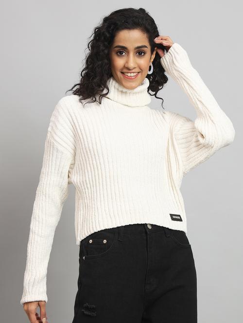 women solid white turtle neck pullover - 20579739 - Very Small Image - 1