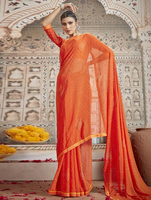 orange printed saree with blouse - 20584521 - Very Small Image - 1