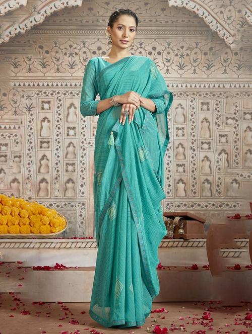 turquoise printed saree with blouse - 20584523 - Very Small Image - 1