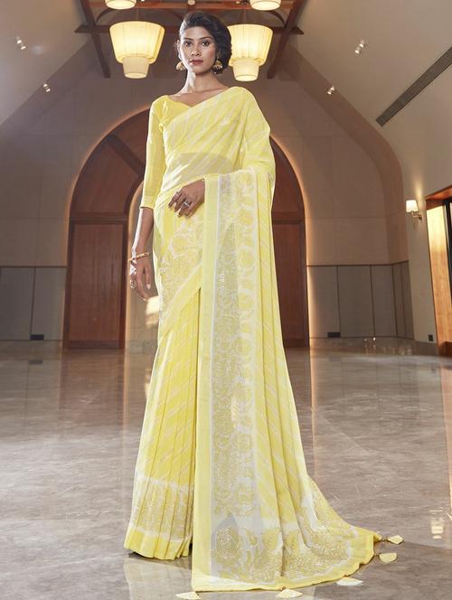 yellow embellished printed saree with blouse - 20584572 - Very Small Image - 1