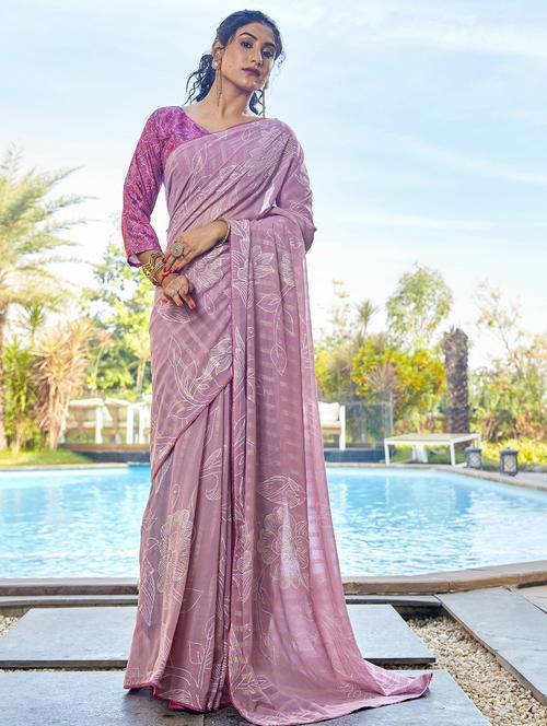 lavender printed saree with blouse - 20584633 - Very Small Image - 1