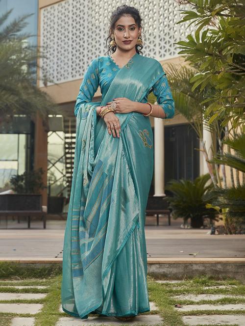 women paisley printed saree with blouse - 20584654 - Very Small Image - 1