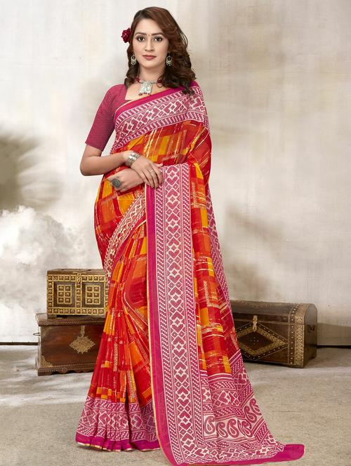 orange printed saree - 20584719 - Very Small Image - 1