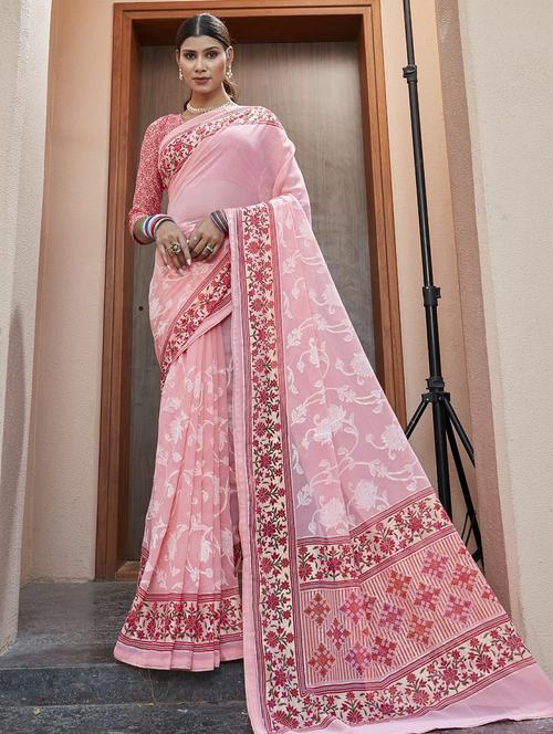 rosewater printed saree with blouse - 20584730 - Very Small Image - 1