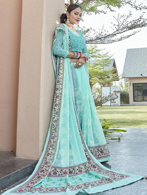 light blue printed saree - 20584733 - Very Small Image - 1
