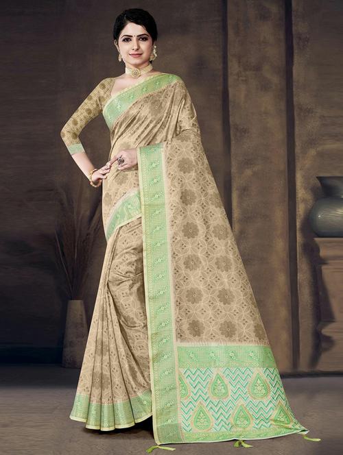women printed bordered saree with blouse - 20584759 - Very Small Image - 1