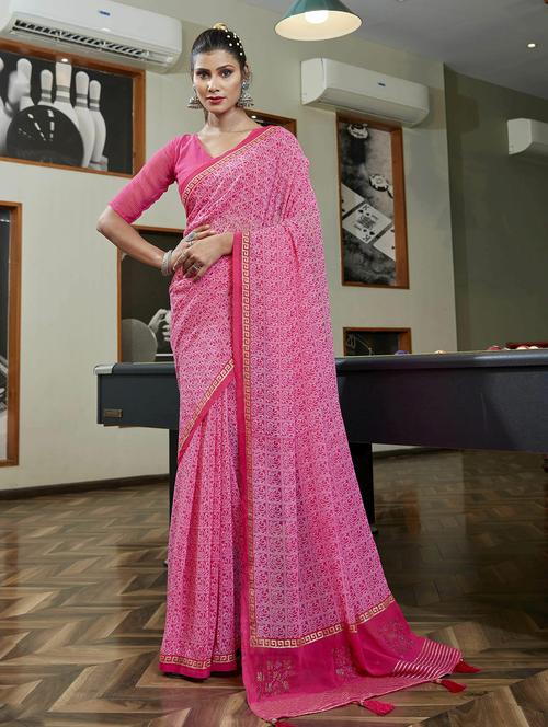 pink georgette printed saree with blouse - 20584770 - Very Small Image - 1