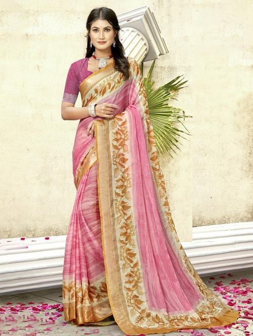 pink chiffon printed saree - 20584784 - Very Small Image - 1