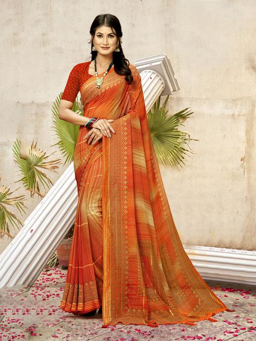 stripes printed saree with tassels with blouse - 20584828 - Very Small Image - 1