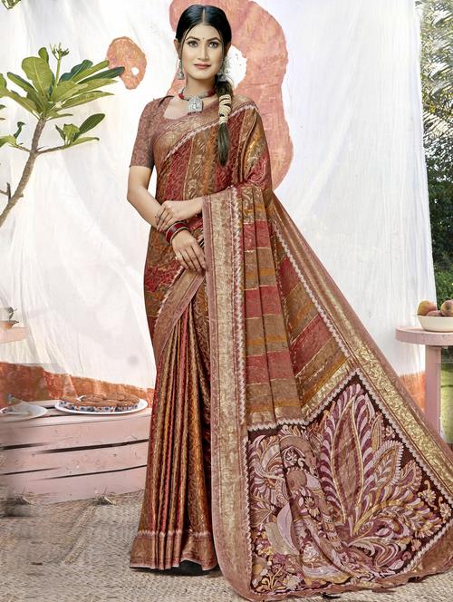 brown crepe printed saree - 20584868 - Very Small Image - 1