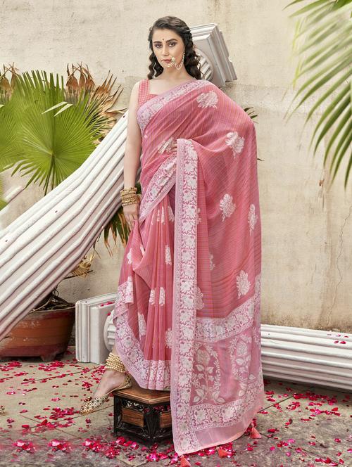 peach georgette printed saree with blouse - 20584872 - Very Small Image - 1