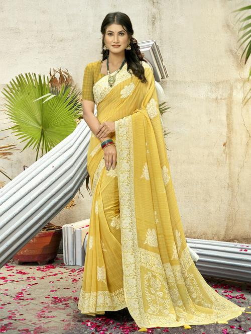 yellow georgette printed saree - 20584876 - Very Small Image - 1