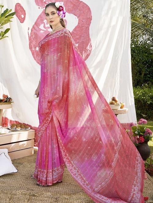women's printed pink colored saree - 20584957 - Very Small Image - 1