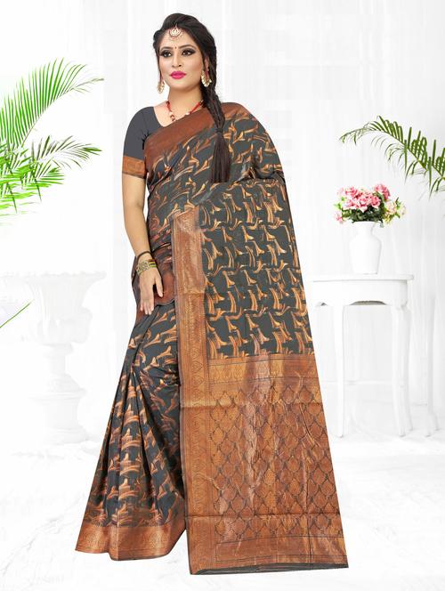 grey self design banarasi saree with blouse - 20584992 - Very Small Image - 1