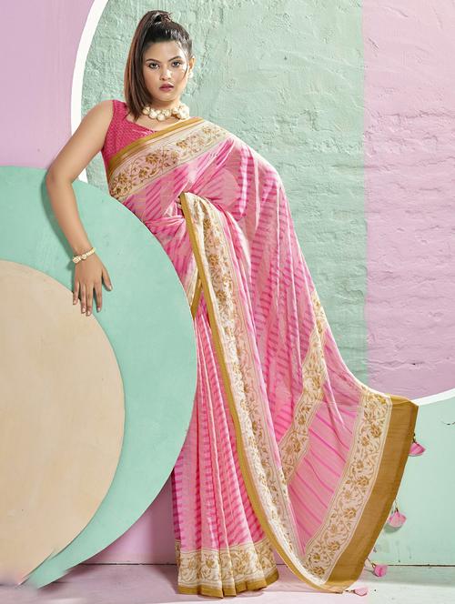 pink georgette printed saree - 20584999 - Very Small Image - 1