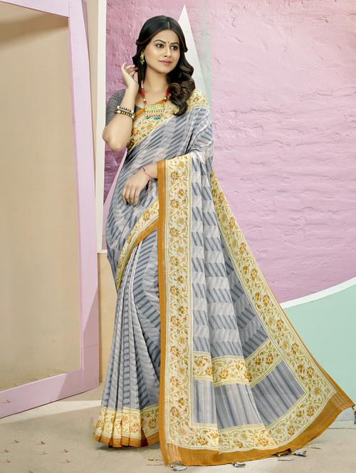 chevron printed saree with blouse - 20585001 - Very Small Image - 1