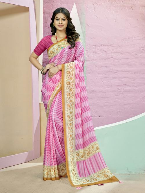 chevron printed saree with blouse - 20585002 - Very Small Image - 1