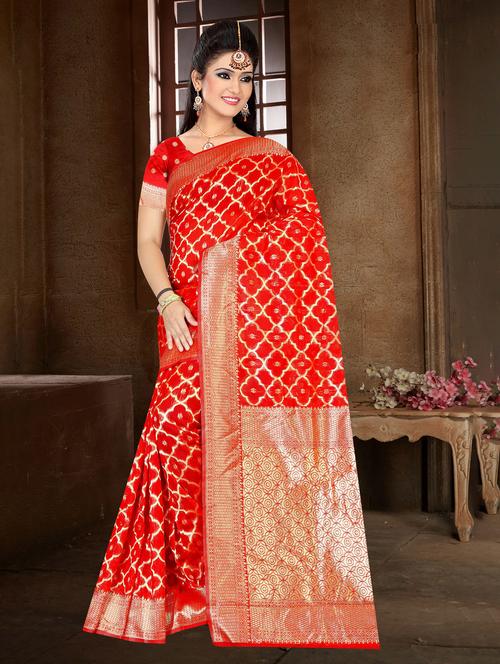 red self design banarasi saree with blouse - 20585023 - Very Small Image - 1