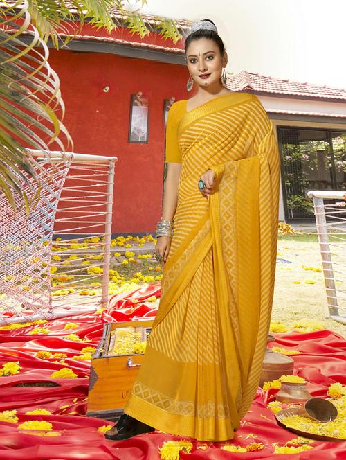 yellow georgette printed saree - 20585096 - Very Small Image - 1