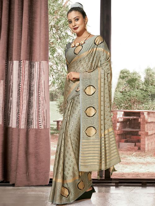 grey brasso printed saree with blouse - 20585104 - Very Small Image - 1