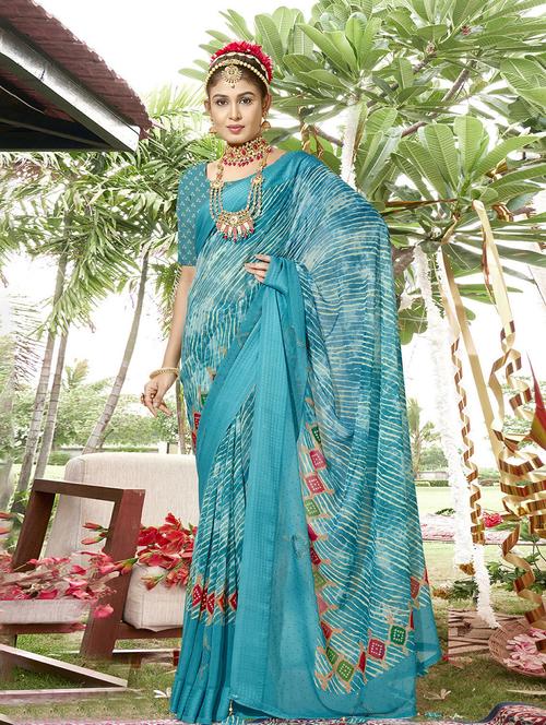 blue georgette printed saree - 20585114 - Very Small Image - 1