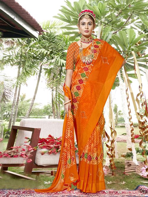 orange georgette printed saree - 20585117 - Very Small Image - 1
