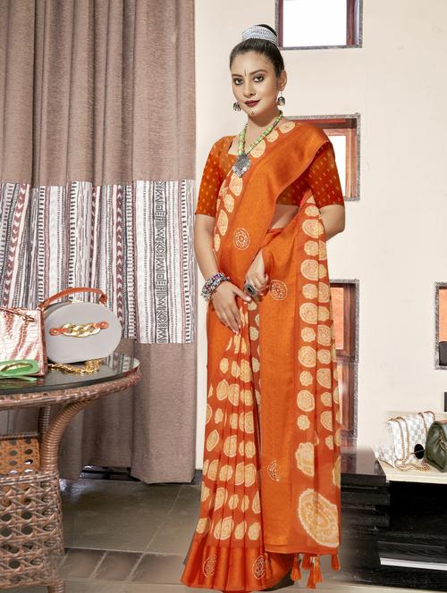 orange georgette printed saree with blouse - 20585134 - Very Small Image - 1