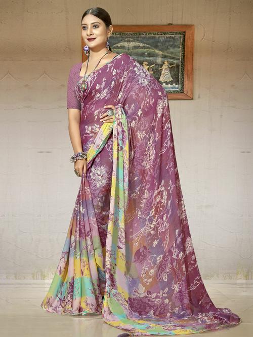 purple georgette printed saree - 20585146 - Very Small Image - 1