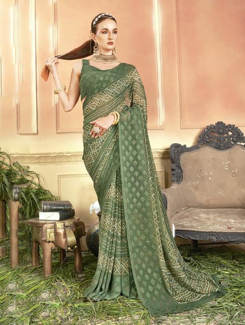 olive printed saree with blouse - 20585187 - Very Small Image - 1