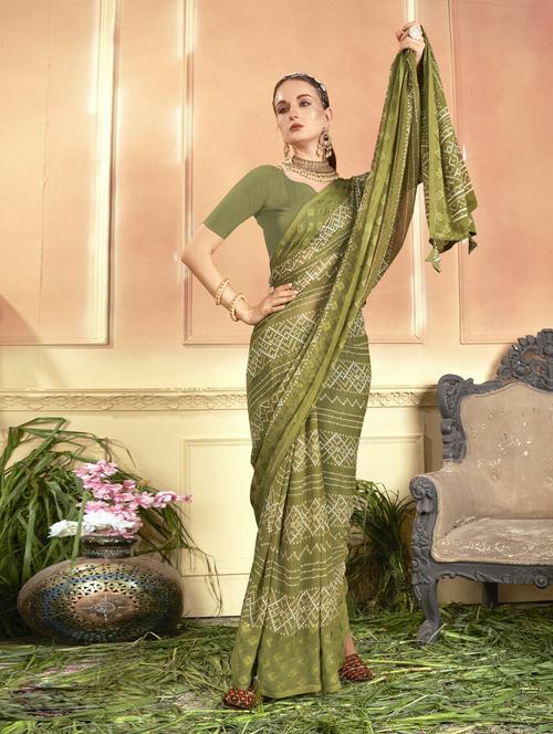 olive printed saree with blouse - 20585191 - Very Small Image - 1