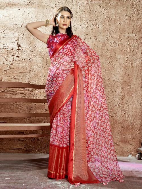 red chiffon printed saree - 20585198 - Very Small Image - 1