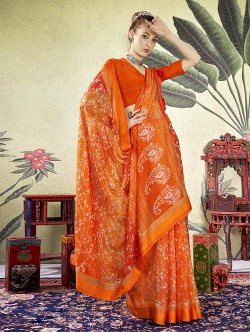 orange chiffon printed saree - 20585202 - Very Small Image - 1
