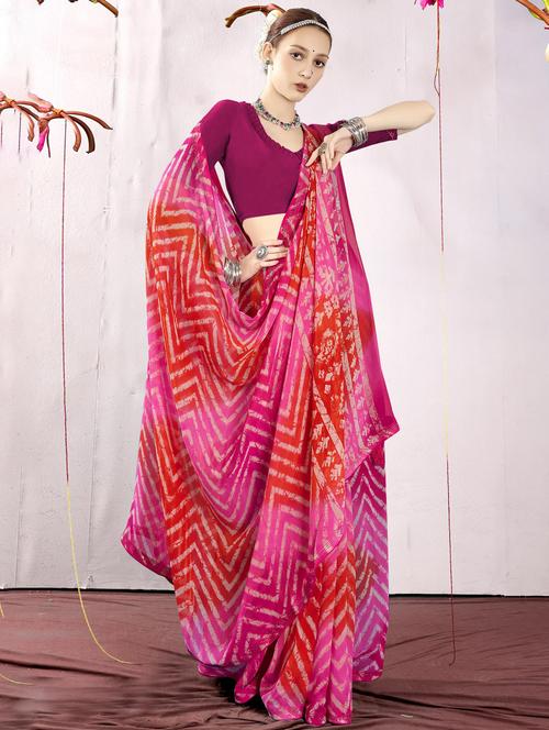 pink & red printed saree with blouse - 20585205 - Very Small Image - 1